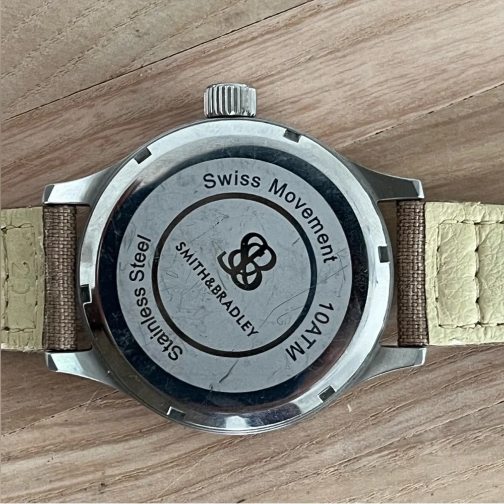 Smith & Bradley Men's Rare Vintage Watch Stainless Case Canvas Strap Black Dial